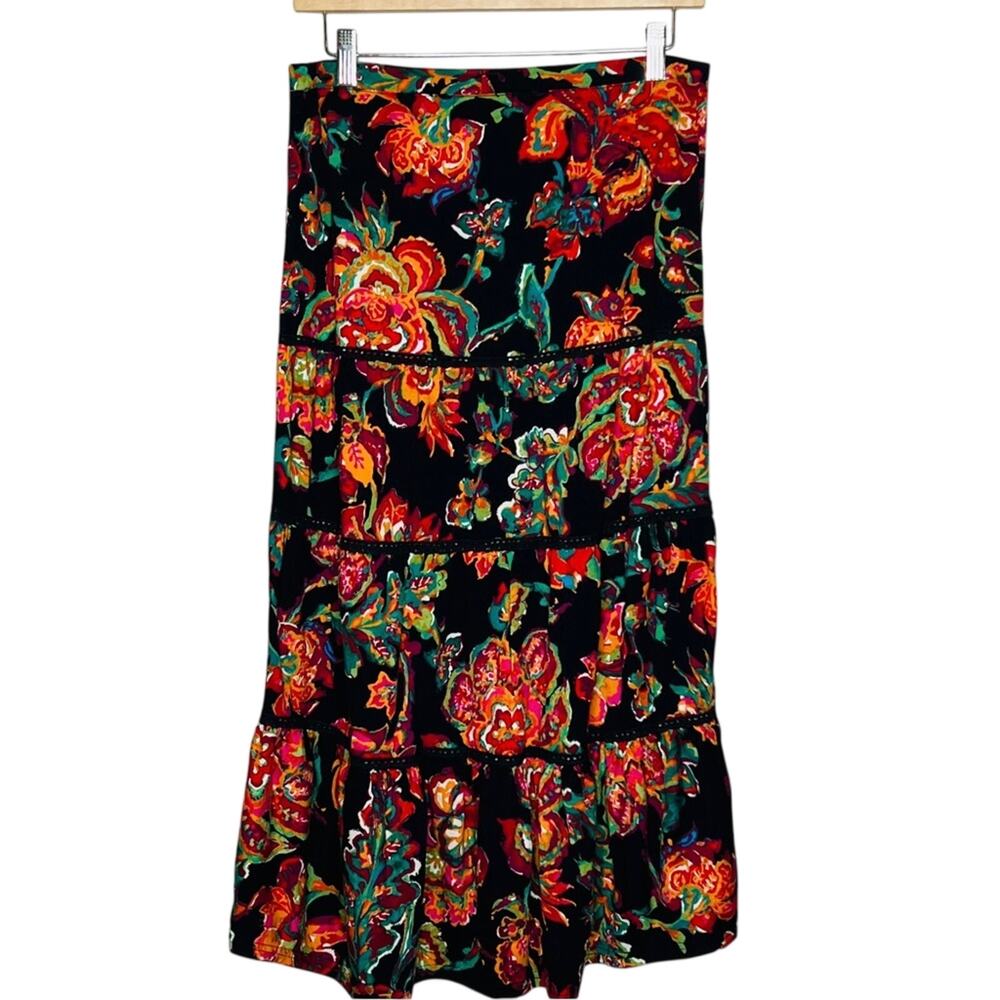 Ralph Lauren LRL Maxi Skirt PM Petite Medium Tiered Crochet Lace Floral Peasant - Picture 2 of 7